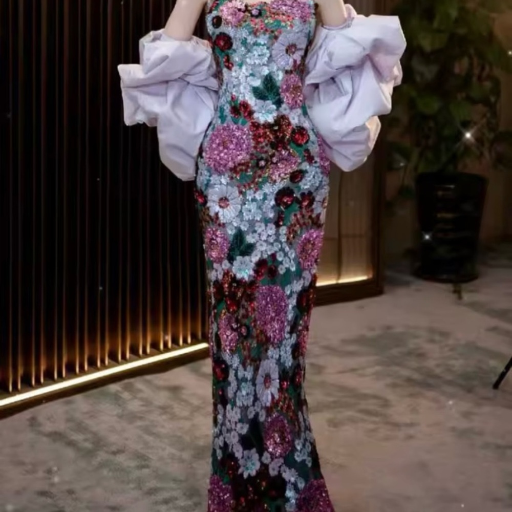 Floral Embellished Evening Gown